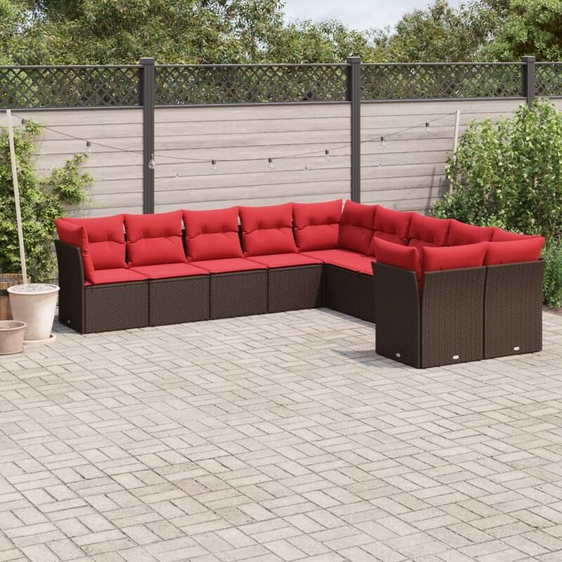 vidaXL 10/11 Piece Patio Sofa Set with Cushions Brown/Gray Poly Rattan - 21.7 x 24.4 x 27.2