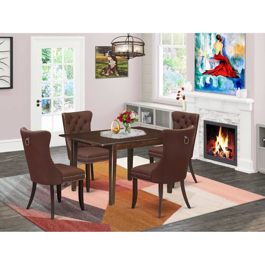 5-Piece Mahogany Finish Solid Wood Top - Rectangular Dining Room Set (Seats-4)