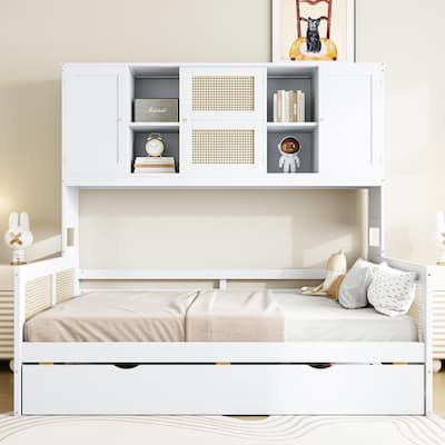Wooden Daybed With Trundle, and All-in-One Cabinet and Shelf