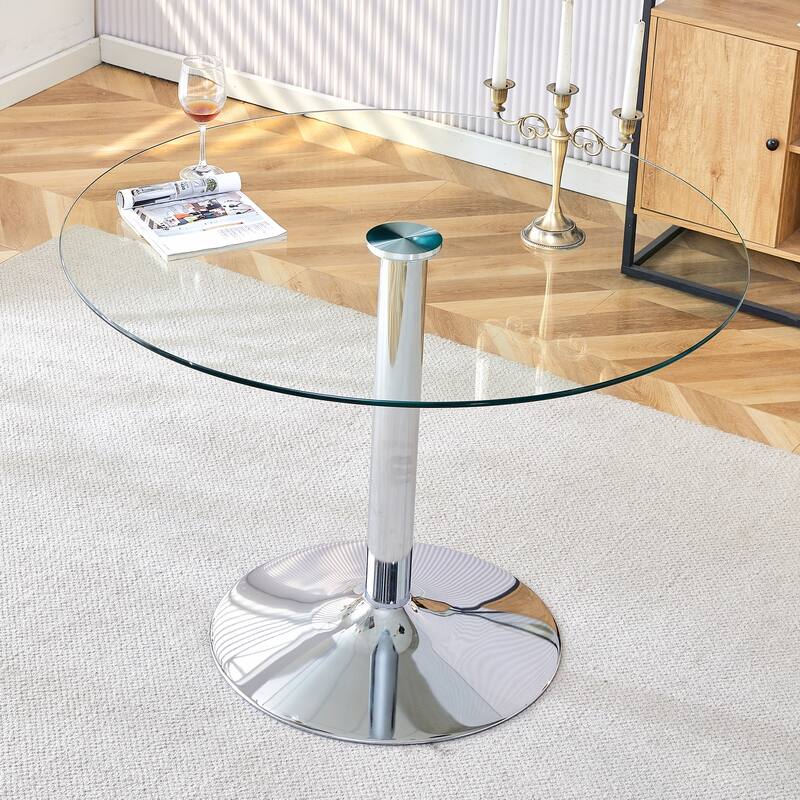 Modern Circular Dining Table with Stylish Glass Top and Sturdy Metal Legs for Various Spaces
