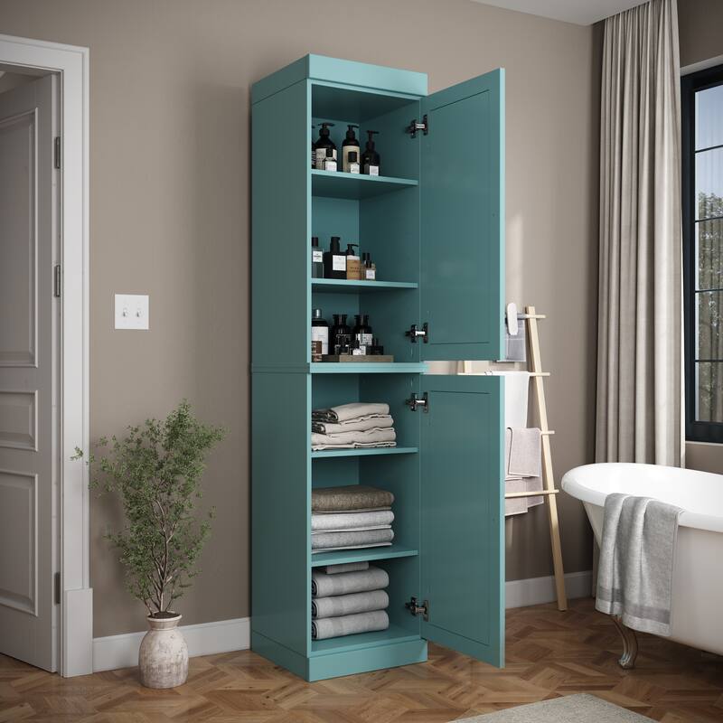100% Solid Wood Tall Freestanding Bathroom Linen Cabinet with Doors, Adjustable Shelves, Modular Storage, 16.5" W x 71.5" H