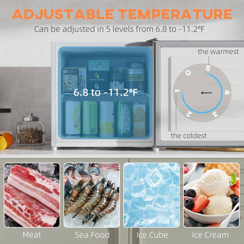 HOMCOM Mini Freezer Countertop, 1.1 Cu.Ft Compact Upright Freezer with Removable Shelves, Reversible Door for Home