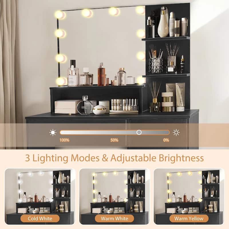 Vanity Desk with Mirror and Lights