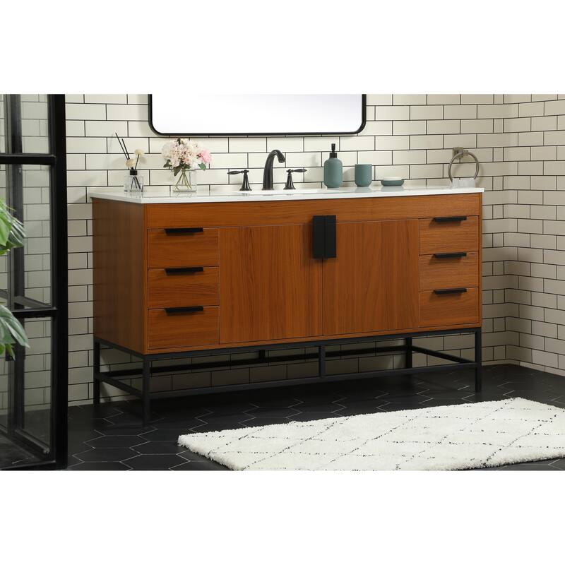 Icon 48 - 60 Inch Single Bathroom Vanity with Ivory White Engineered Marble