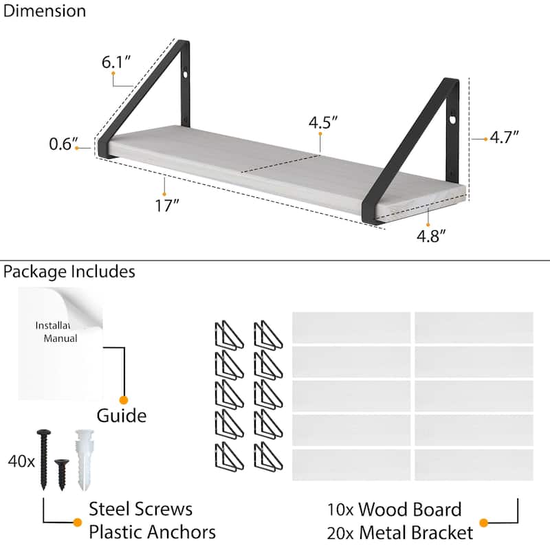 Wallniture Ponza 17"x4.5" Wood Shelves for Farmhouse Decor, Wall Bookshelves, Decorative Shelf, Custom Finish and Piece Options