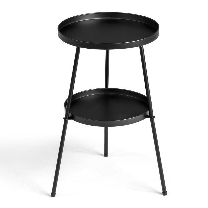 2 Tier Round Patio Small Side Table, Metal Coffee Table for Indoor Outdoor