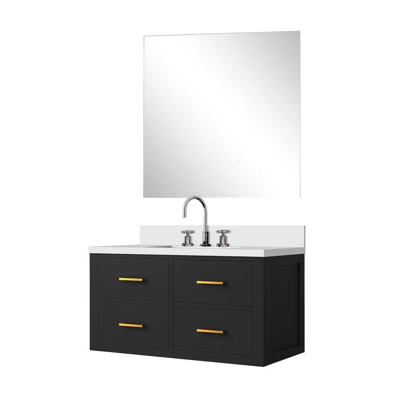 Castor Bath Vanity with Cultured Marble Top, Sink, Mirror and Faucet