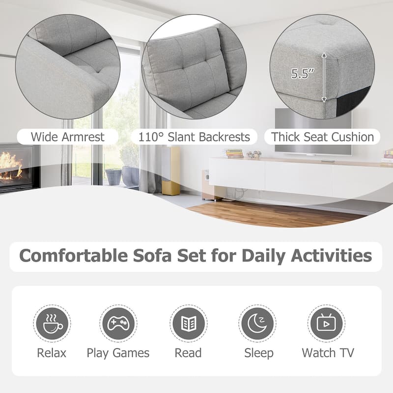 Gymax L-shaped Sectional Corner Sofa Set Living Room Furniture w/