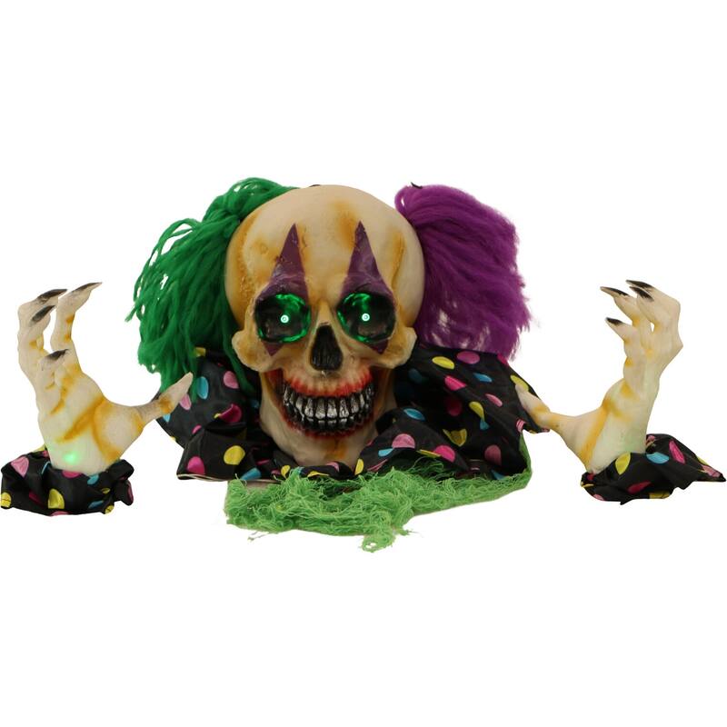 Haunted Hill Farm Groundbreaker Clown, Indoor/Covered Outdoor Halloween Decoration, Flashing Green Eyes, Battery-Operated, Claw