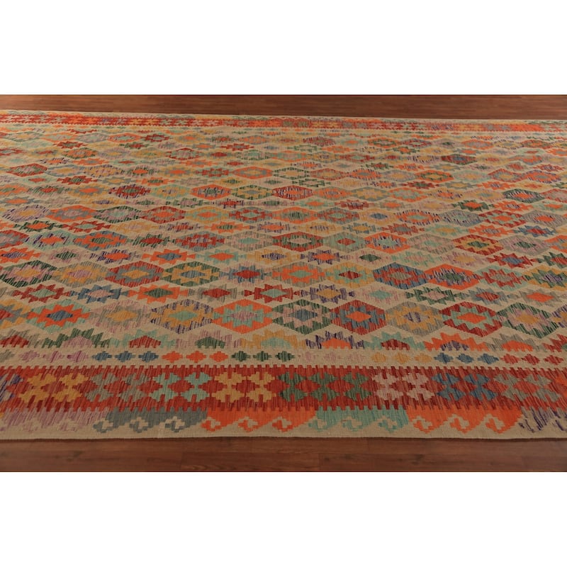 Geometric Kilim Oriental Large Rug Flatweave Wool Carpet - 10'2"x 16'10"