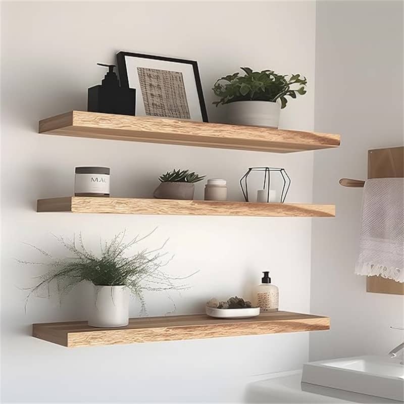 24 Inch Rustic Floating Shelves for Wall Decor Farmhouse Wood Wall Shelf for Bathroom Kitchen Bedroom Living Room Set of 4 Brown