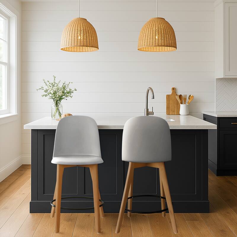 Set of 2 Designer Eiffel Chairs Counter Stools With Backs Side Molded Shell Kitchen Office Dining Dowel Bar Patio