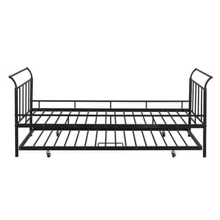Black Twin Size Bed Frame w/ Curved Handle Design & Twin Size Trundle
