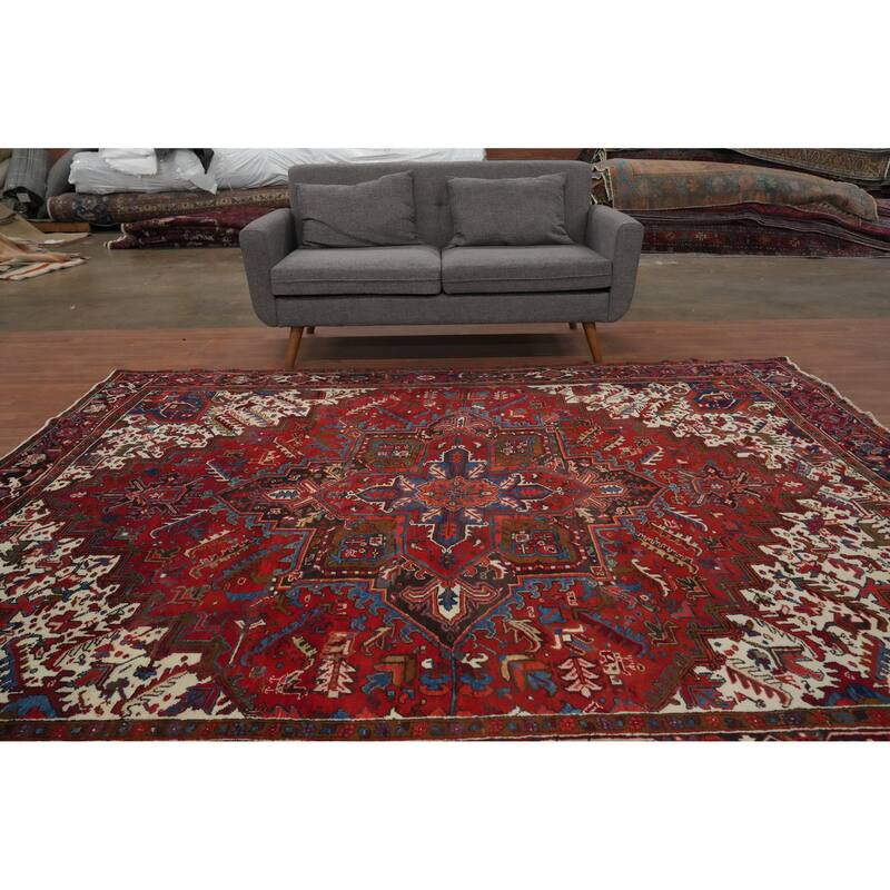 Hand Knotted Oriental 100% Wool Carpet Traditional Medallion Red Heriz Area Rug - 9' 11'' X 8' 0''