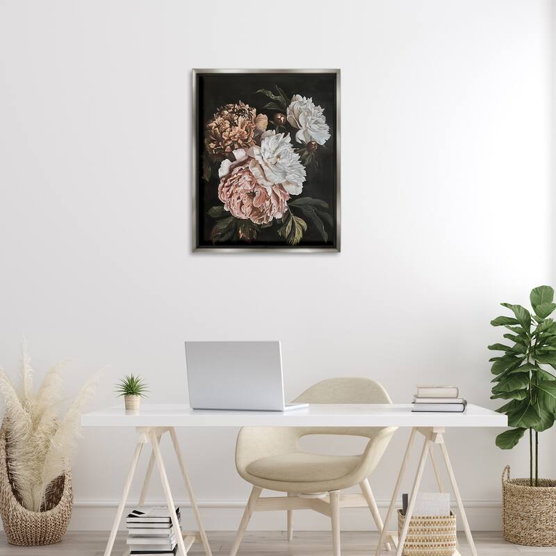 Stupell Moody Peonies on Black Framed Floater Canvas Wall Art Design By Arlington Prints