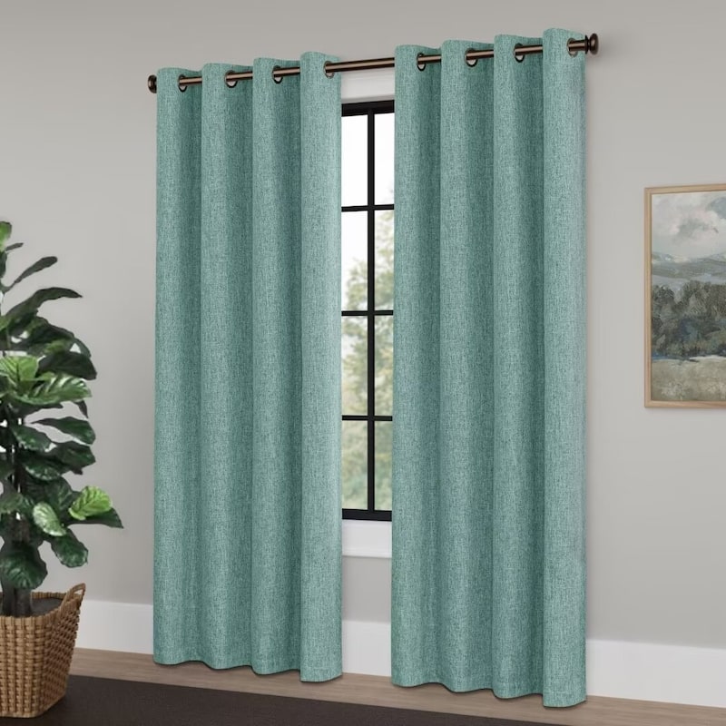 Linen Texture 100% Blackout Grommet Curtain Pair(2 panels)
