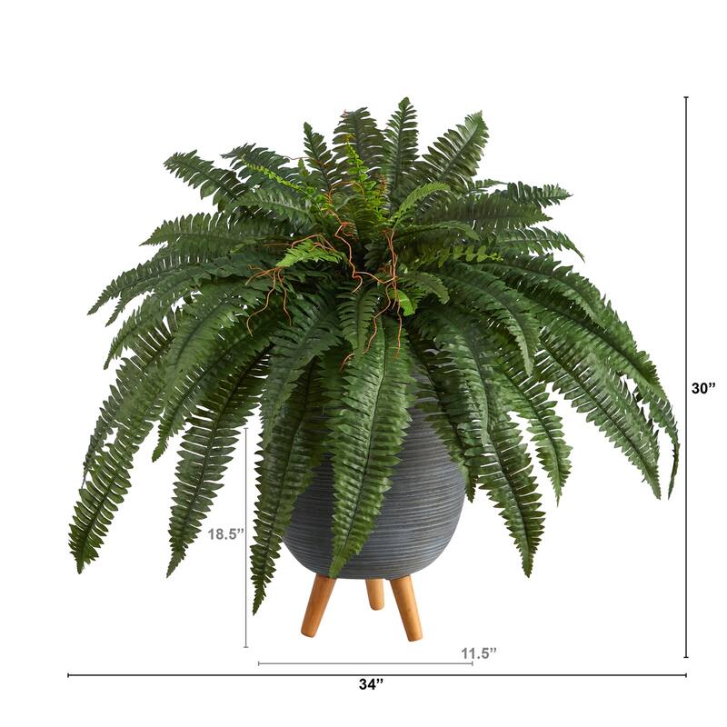 Retro Fern Artificial Plant with Stand - 2.5ft Indoor Greenery in Gray Planter - Home Decor - Green