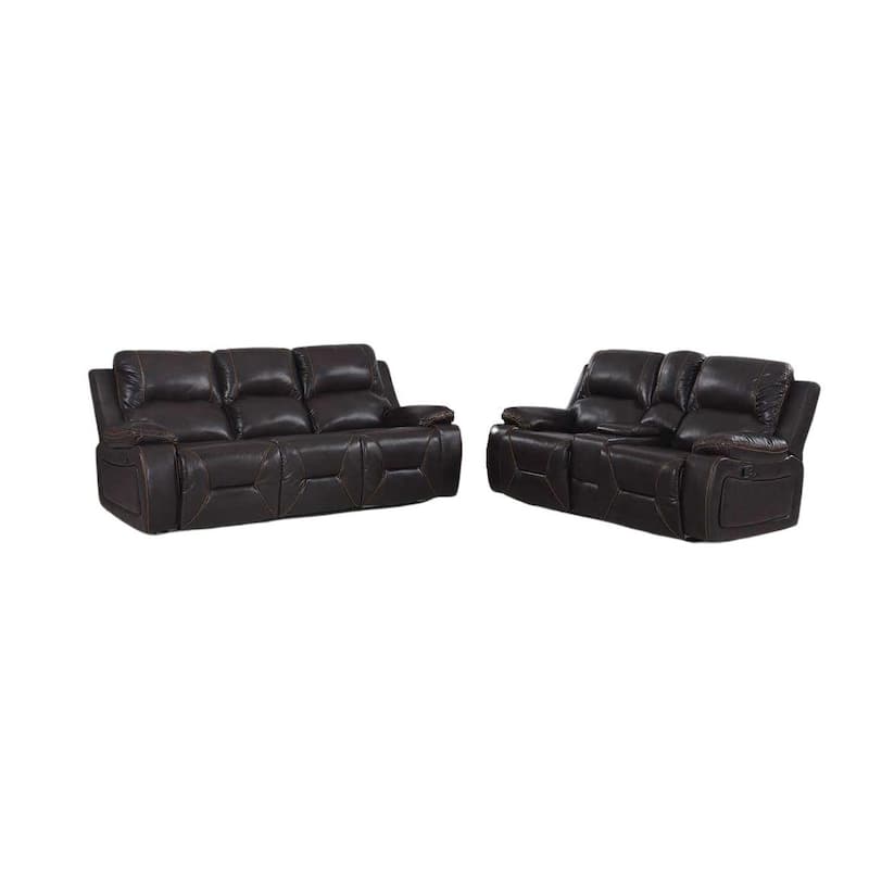 HomeRoots Two Piece Indoor Brown Faux Leather Five Person Seating Set
