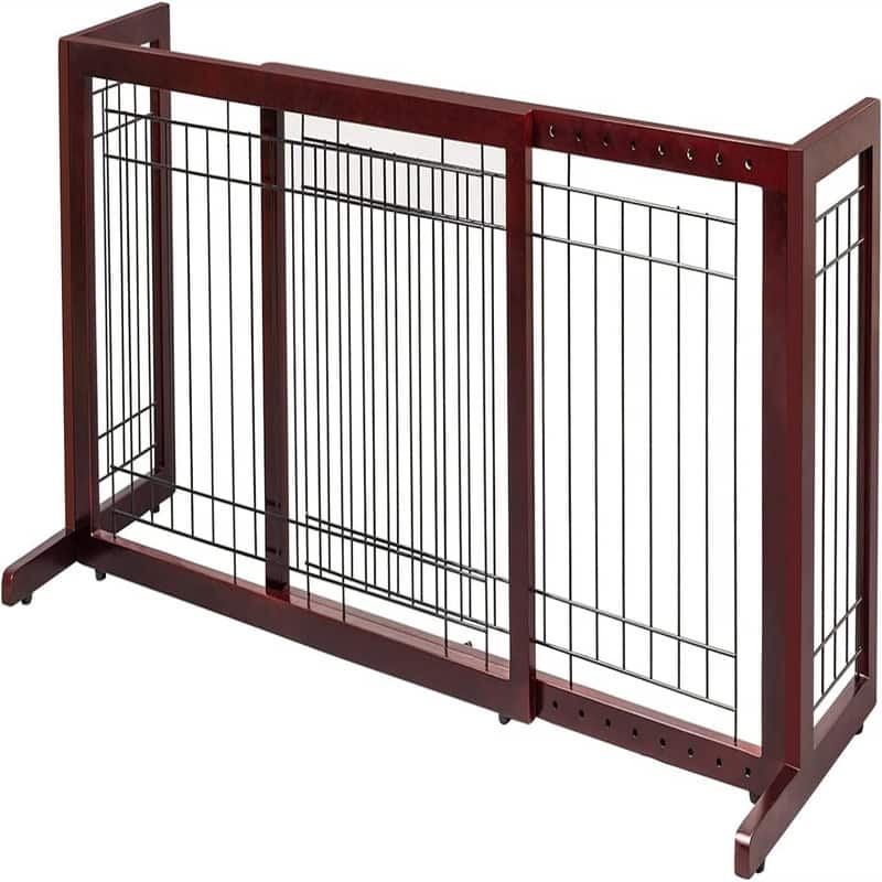 Bonnlo 4 Panels Adjustable Pine Pet Gate Coffee - N/A