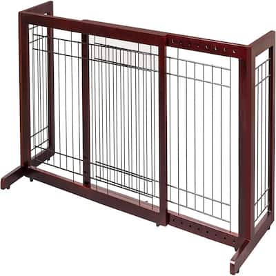 Bonnlo 4 Panels Adjustable Pine Pet Gate Coffee - N/A