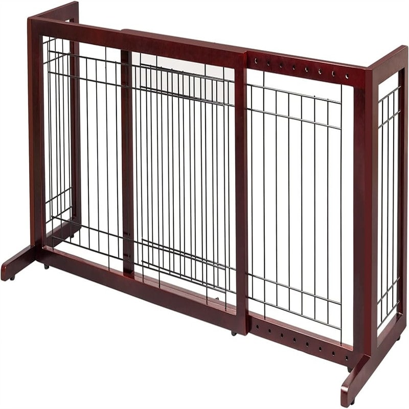 Bonnlo 4 Panels Adjustable Pine Pet Gate Coffee - N/A