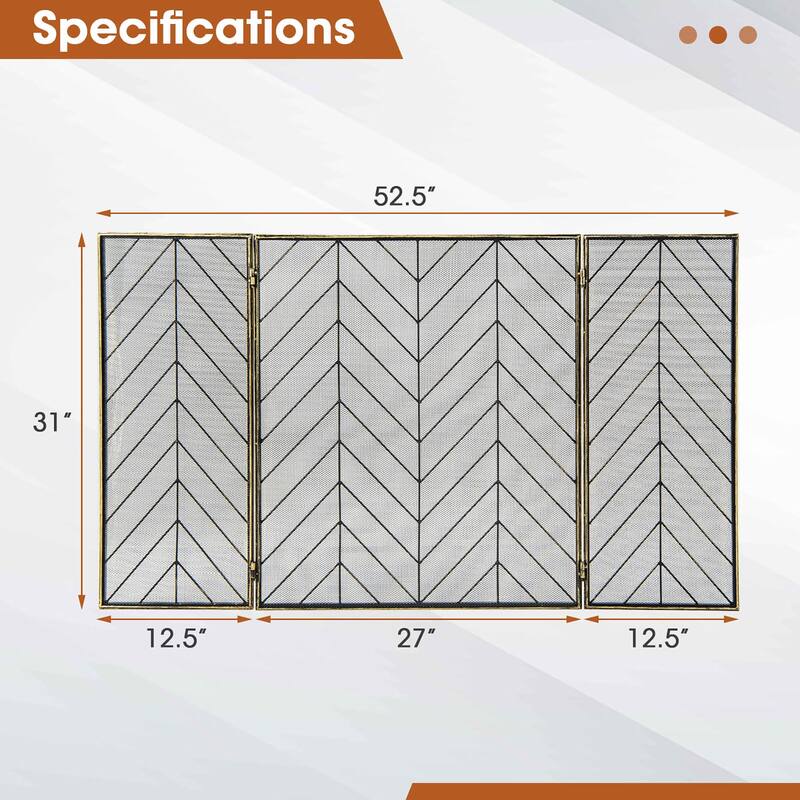 Gymax 3-Panel Fireplace Screen Foldable Wrought Metal Iron Mesh Fire