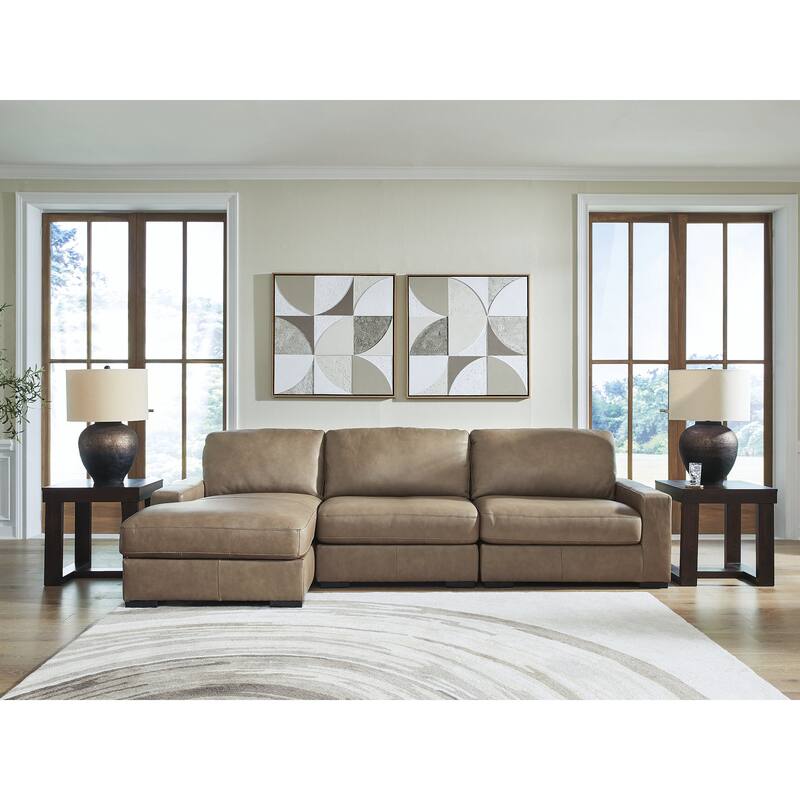 Signature Design by Ashley Veronella Light Brown 3-Piece Sectional with Chaise - 125" W x 68" D x 39" H - Left Facing