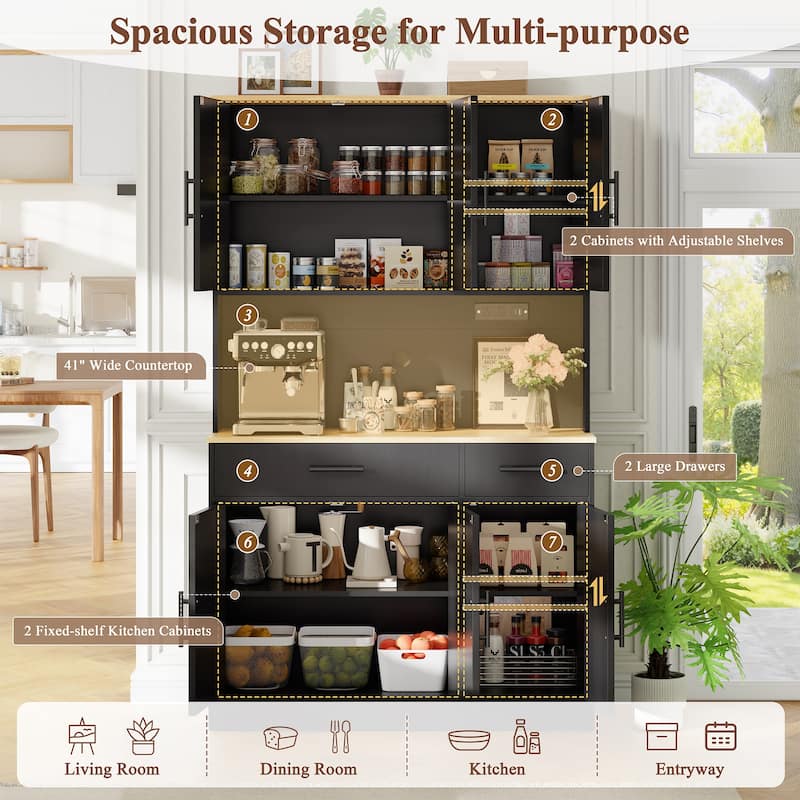 Kitchen Pantry Storage Cabinet with Outlets & USB Ports - N/A