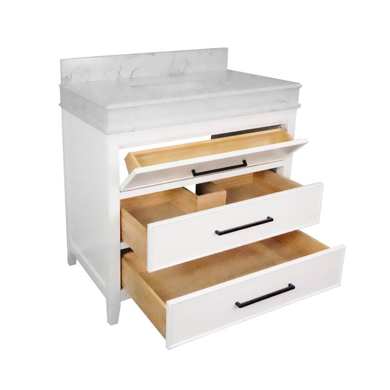 KitchenBathCollection Kensington 36" Bathroom Vanity with Engineered Marble Top