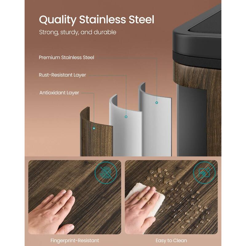 Stainless Steel Dual Compartment Trash Can with Soft-Close Lid Foot Pedal and Removable Inner Buckets