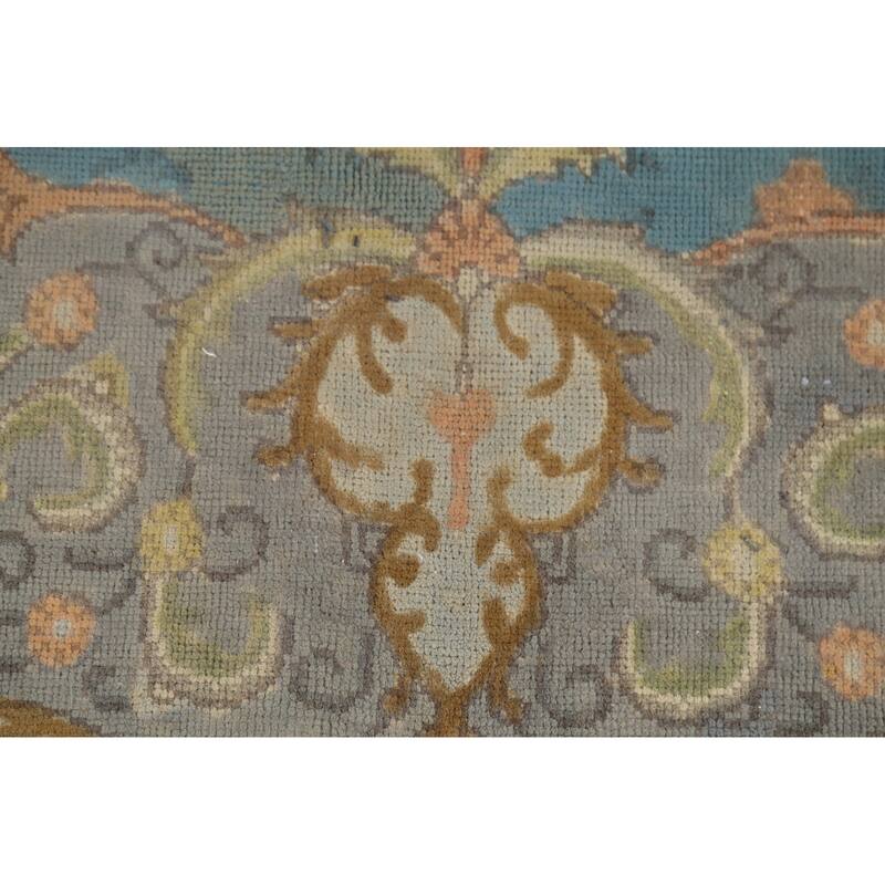 Blue Tabriz Persian Vintage Rug Hand-Knotted Traditional Wool Carpet - 8'6"x 11'10"