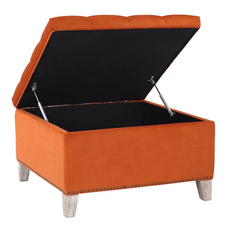 29.5" Wide Velvet Tufted Square Ottoman With Storage