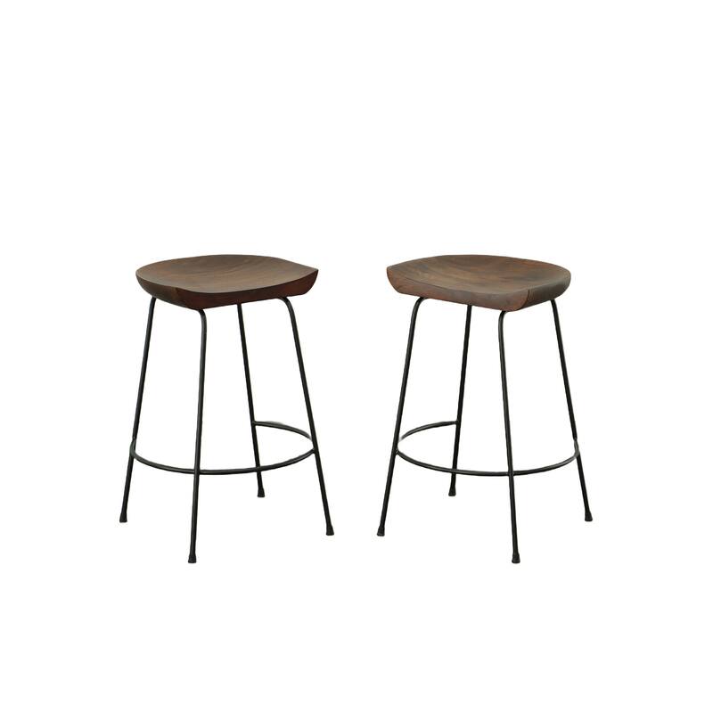 HomeRoots Set of Two 25" Chestnut And Black Steel Backless Counter Height Bar Chairs
