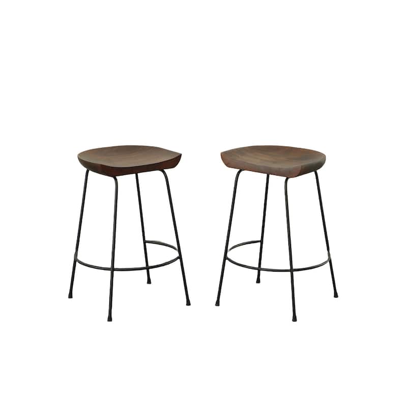 HomeRoots Set of Two 25" Chestnut And Black Steel Backless Counter Height Bar Chairs
