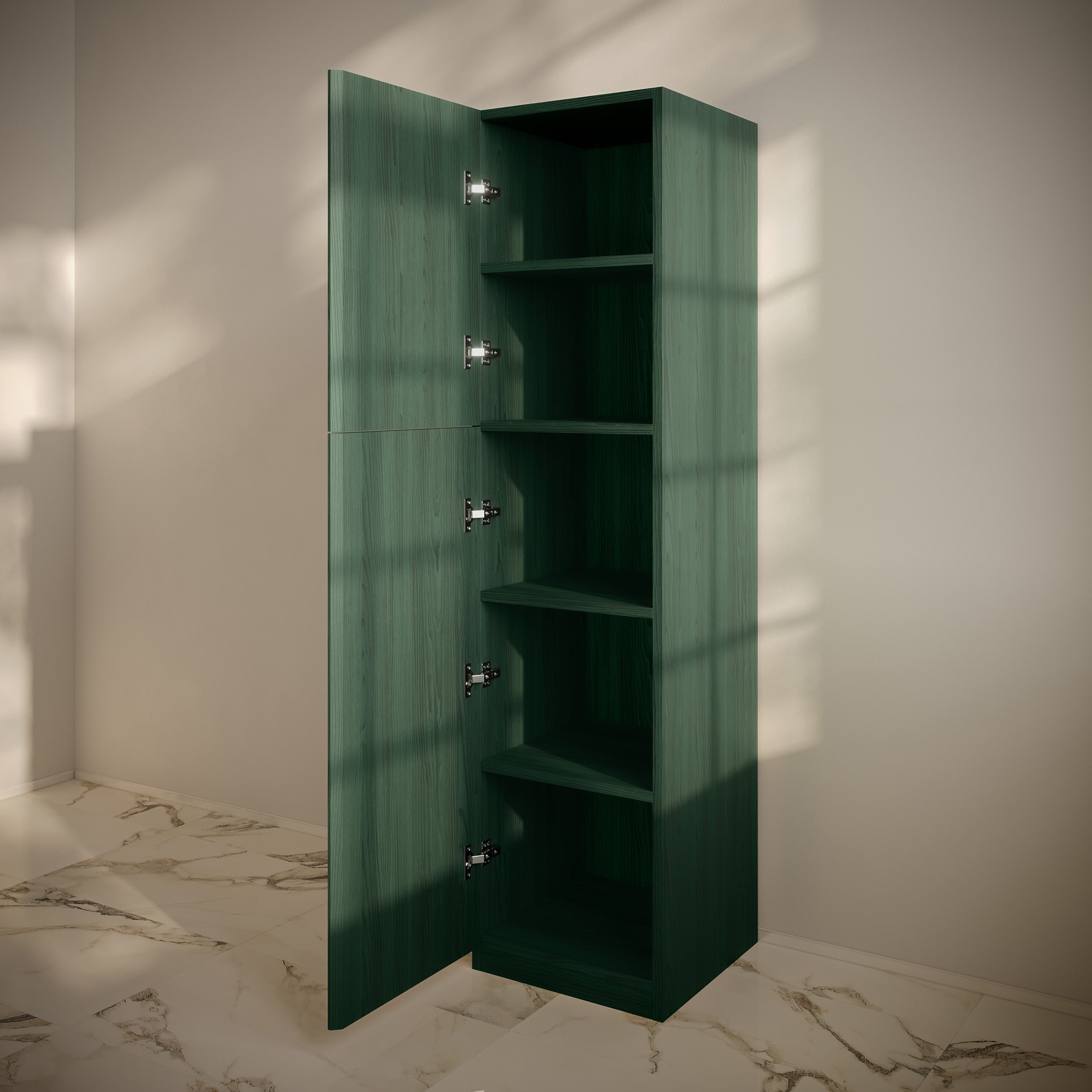 St. Tropez 15 X 15 X 60 Freestanding Linen Cabinet In Green Oak - 15 x 15 x 60