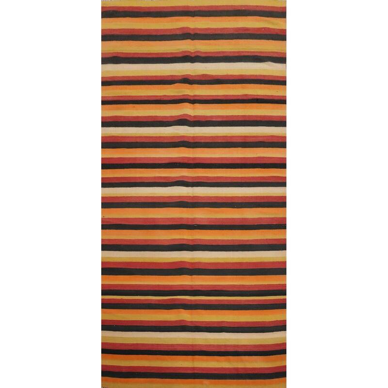 Hand Woven Oriental 100% Wool Carpet Southwestern Geometric Multi-Colored Kilim Area Rug - 10' 10'' X 4' 8''
