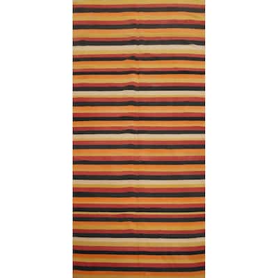 Hand Woven Oriental 100% Wool Carpet Southwestern Geometric Multi-Colored Kilim Area Rug - 10' 10'' X 4' 8''