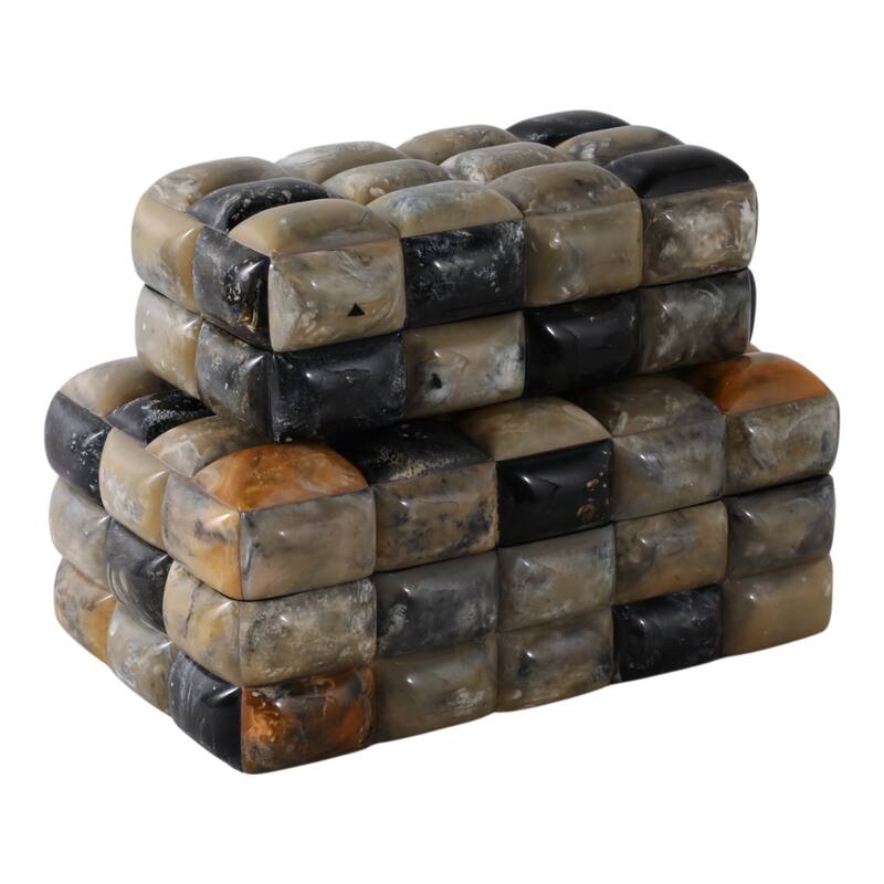 Resin Boxes Woven Glossy Block Texture (Set of 2) - 10", 12" Black - 12.5" x 8" x 5.5"