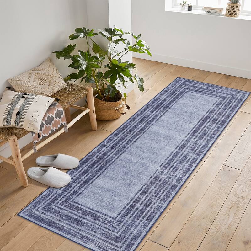 Washable Area Rugs for Living Room, Soft Modern Bordered Rug Non Slip Low Profile Carpets for Bedroom Dining Room