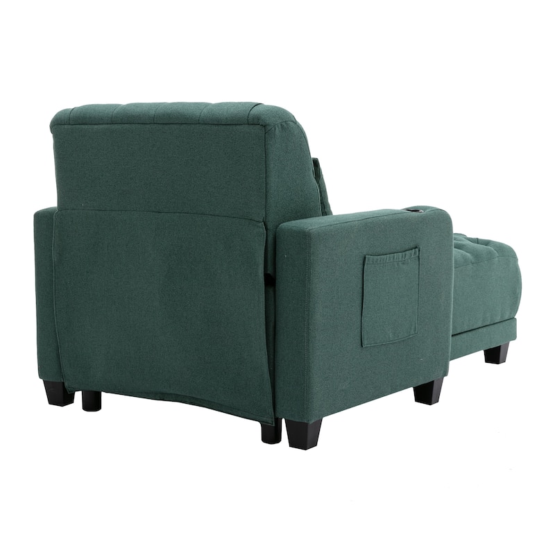Linen Upholstered Multifunctional Tufted Wireless Charging Leisure Sleeper Armchair with 2 Cup Holders