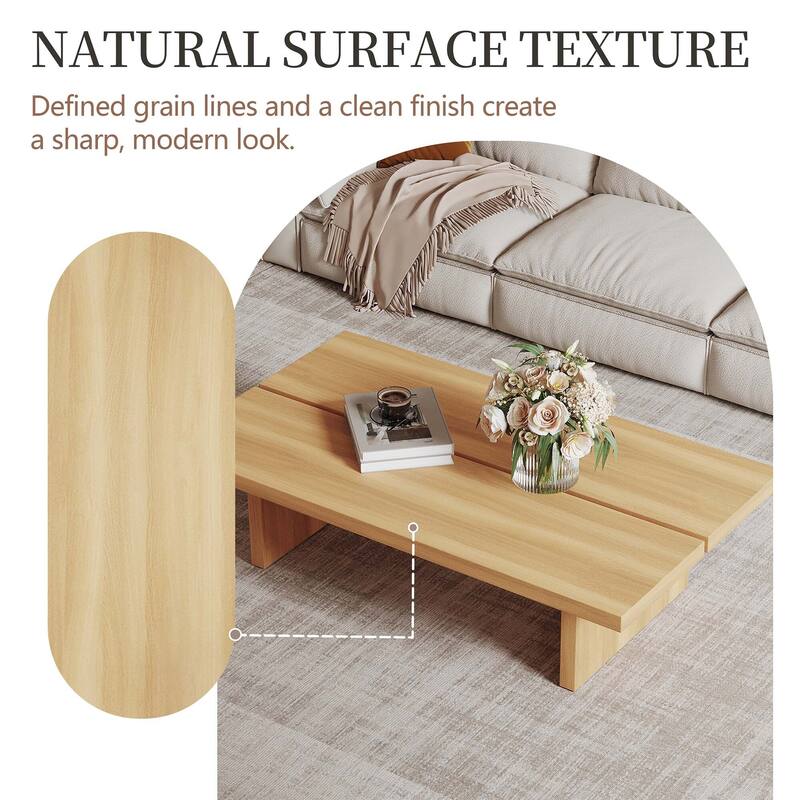 47" Mid Century Modern Black Wood Coffee Table,Rectangle Coffee Table for Livingroom