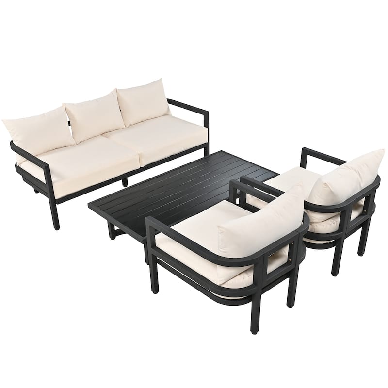 Roomfitters 4-Piece Outdoor Steel Sofa Set with Coffee Table, 3-Seater Couch and 2 Armchairs for Patio Garden