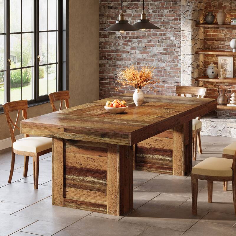 63'' Farmhouse Dining Table for 6, Rectangle Wooden Kitchen Table