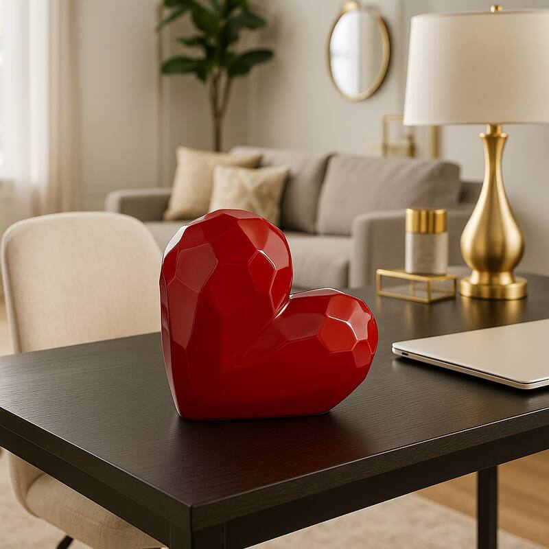 Modern Geometric Heart Sculpture - Ceramic Decorative Object