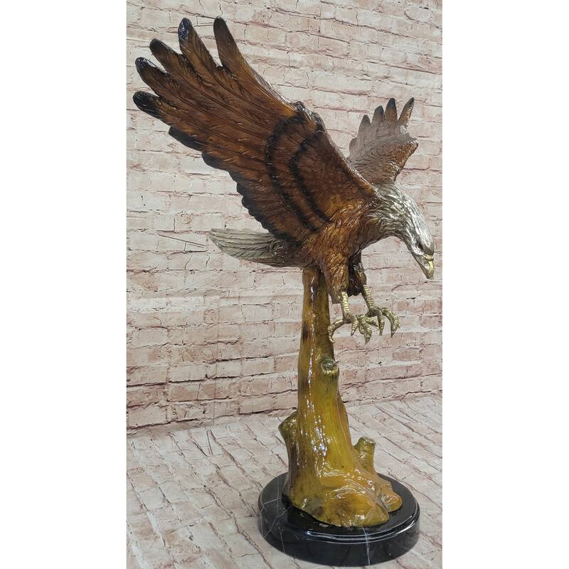Multi Color Patina American Bald Eagle Bronze Sculpture Marble Base 32 Inches X 26 Inches