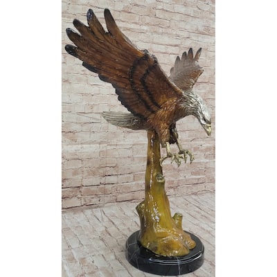 Multi Color Patina American Bald Eagle Bronze Sculpture Marble Base 32 Inches X 26 Inches