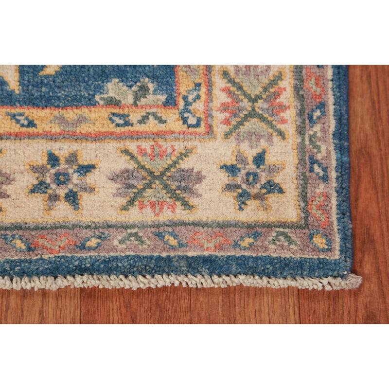 Blue Geometric Kazak Oriental Accent Foyer Rug Handmade Wool Carpet - 2'0"x 3'0"