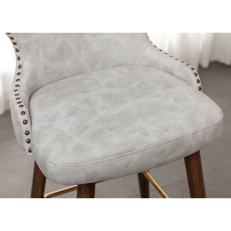 Nailhead Trim High Bar Stool White Leather Bistro Counter Chair 2 Set