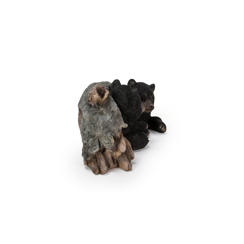 Black Bear Cubs Hiding Under Log Statue