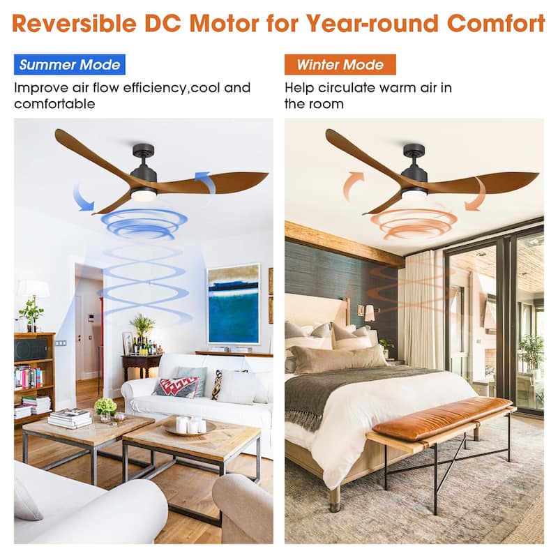 66" Modern Brown 3-Blade Dimmable Ceiling Fan with Light and Remote